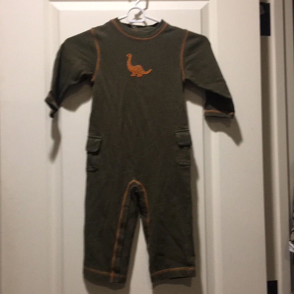Gymboree kids dinosaur appliqué long sleeve snap 1 piece orange stitching 18-24M
